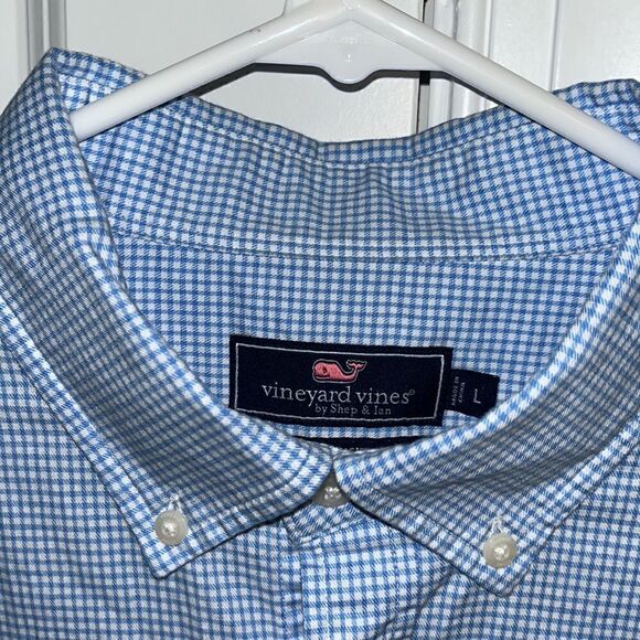 Vineyard Vines Whale Blue & White LS gingham check classic fit Tucker shirt L - Picture 4 of 4